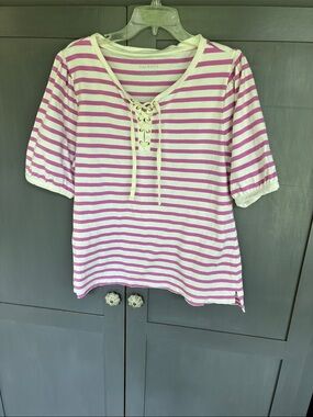 Talbots Pinkish orchid Lace-Up Striped Top xl